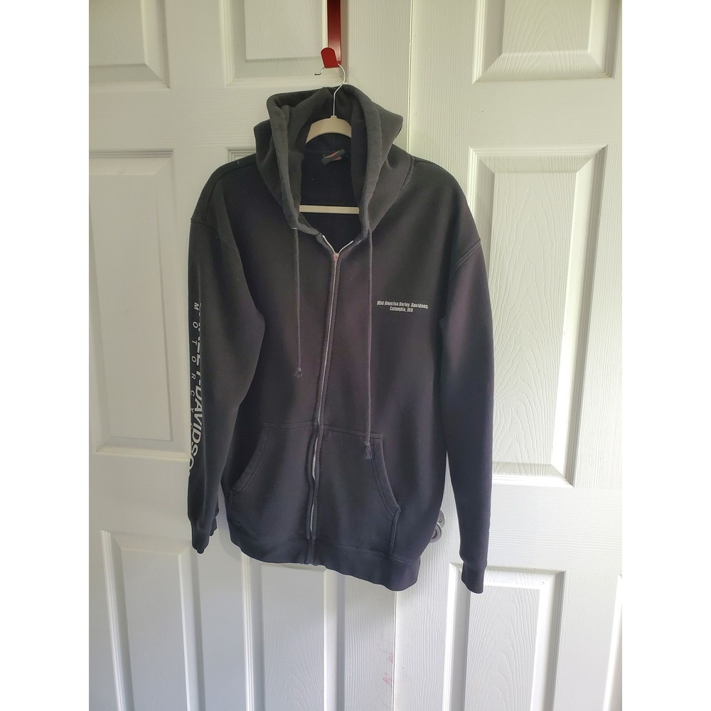 2010 Harley-Davidson Mid America Skull Graphic Full Zip Hoodie Black Mens XL
